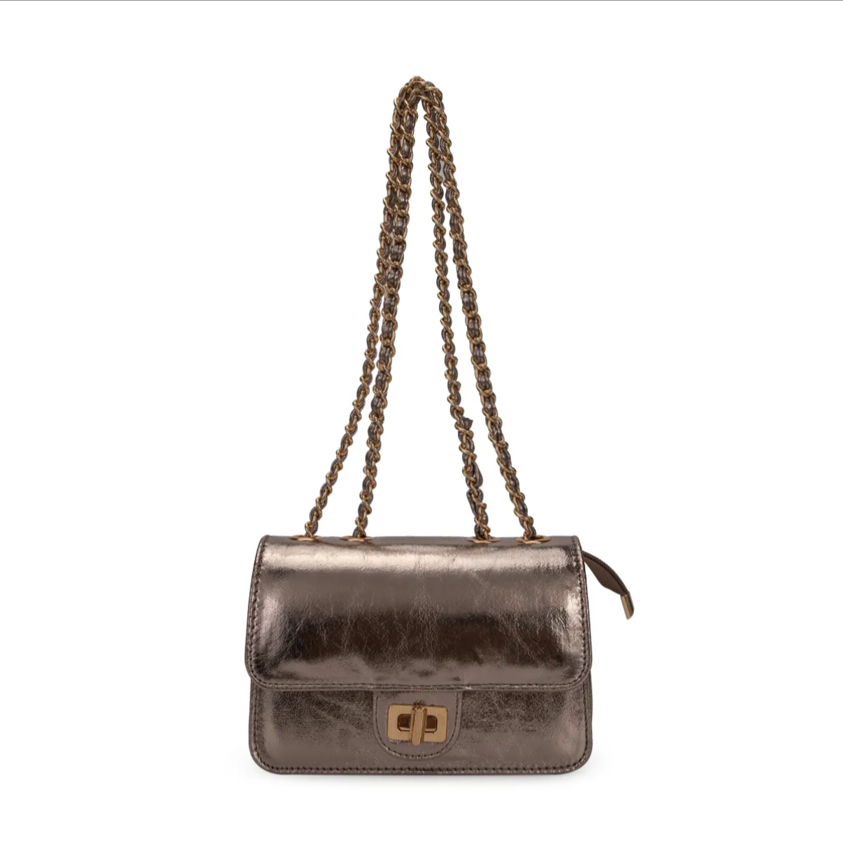 Bolso Bandolera Metalizado con Cadena Dorada – Mini Bag Elegante y Fiesta