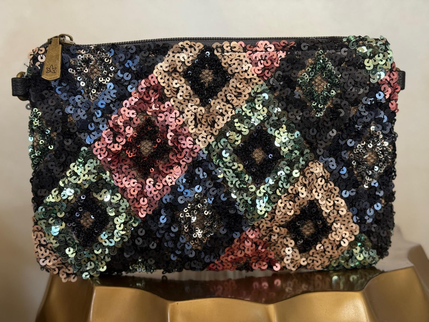 Cartera de mano de lentejuelas + asa larga