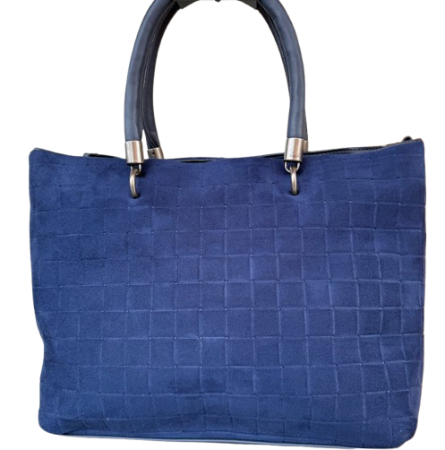 Bolso shopper de antelina con asas cortas y asa bandolera extraíble.