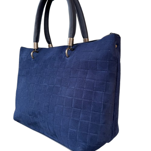 Bolso shopper de antelina con asas cortas y asa bandolera extraíble.