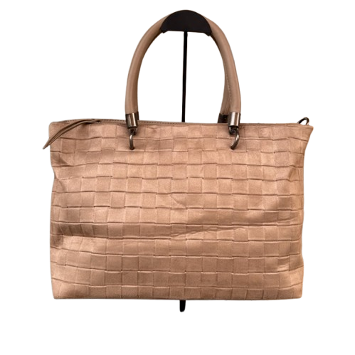 Bolso shopper de antelina con asas cortas y asa bandolera extraíble.