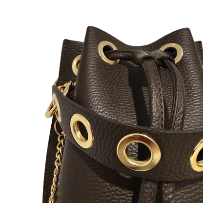 Bolso Bombonera de Piel con Ojales doradas en Marrón Chocolate o leopardo