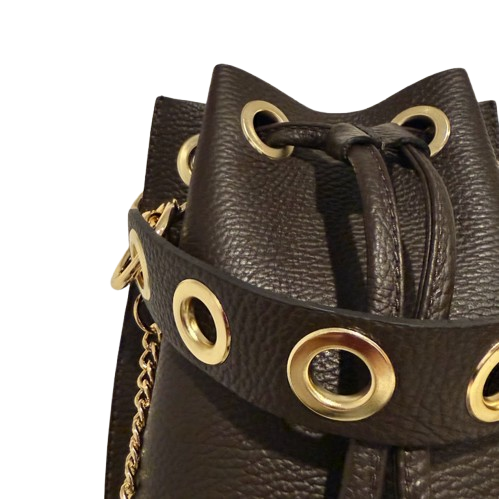 Bolso Bombonera de Piel con Ojales doradas en Marrón Chocolate o leopardo