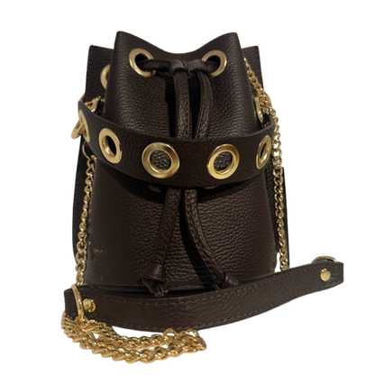 Bolso Bombonera de Piel con Ojales doradas en Marrón Chocolate o leopardo