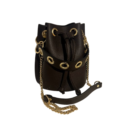Bolso Bombonera de Piel con Ojales doradas en Marrón Chocolate o leopardo