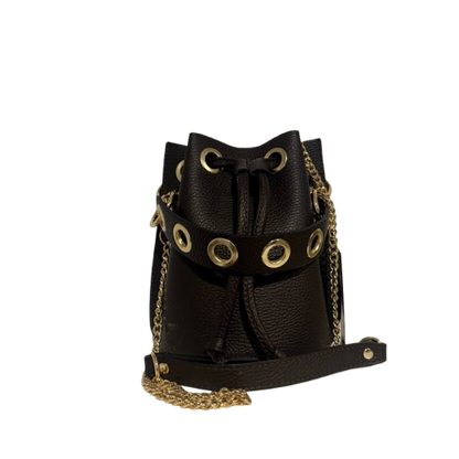 Bolso Bombonera de Piel con Ojales doradas en Marrón Chocolate o leopardo