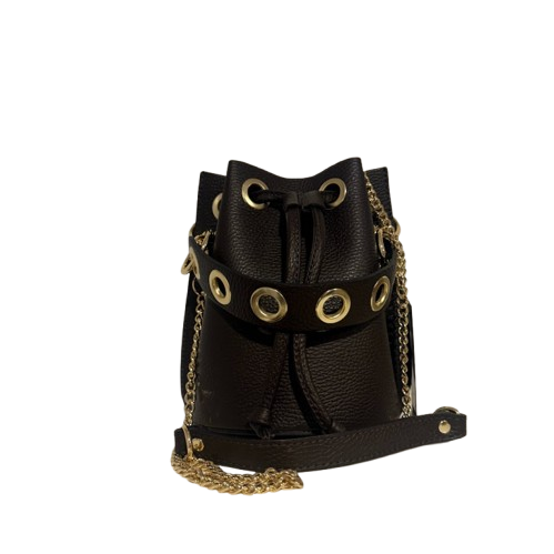 Bolso Bombonera de Piel con Ojales doradas en Marrón Chocolate o leopardo