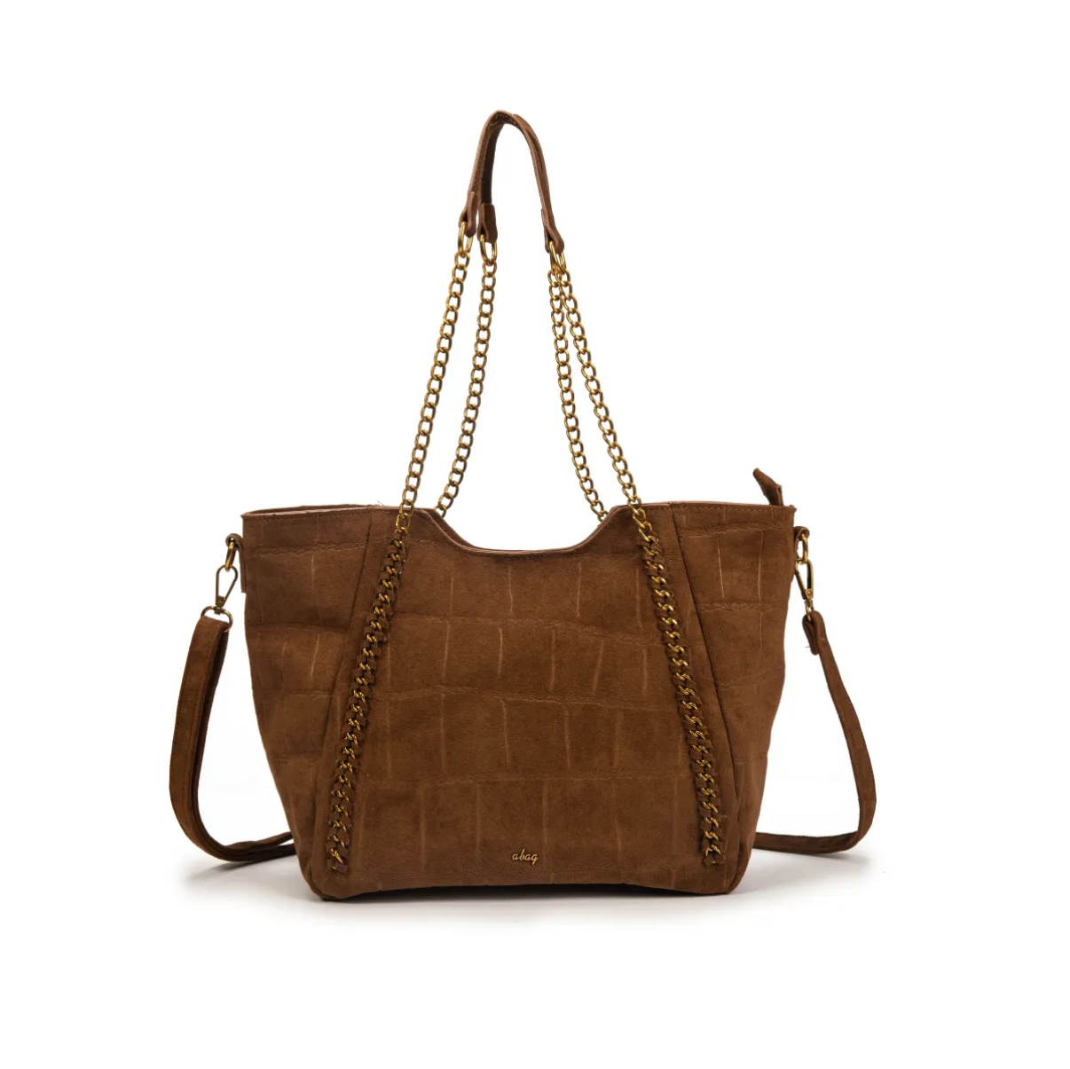 Bolso shopper con cadena y efecto cocodrilo en antelina.