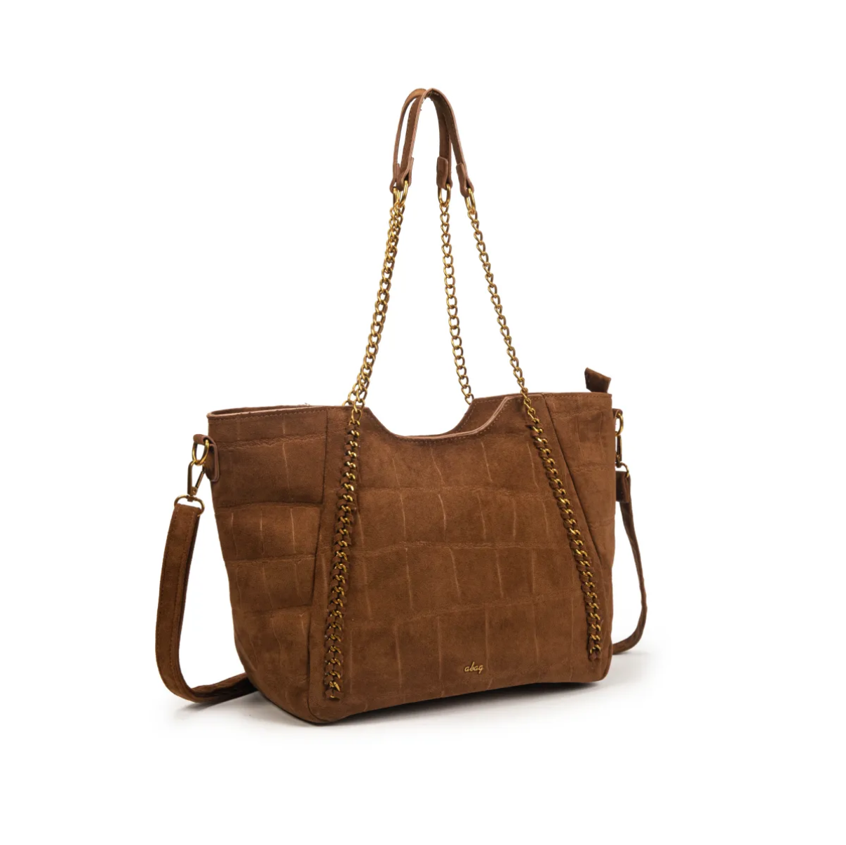 Bolso shopper con cadena y efecto cocodrilo en antelina.
