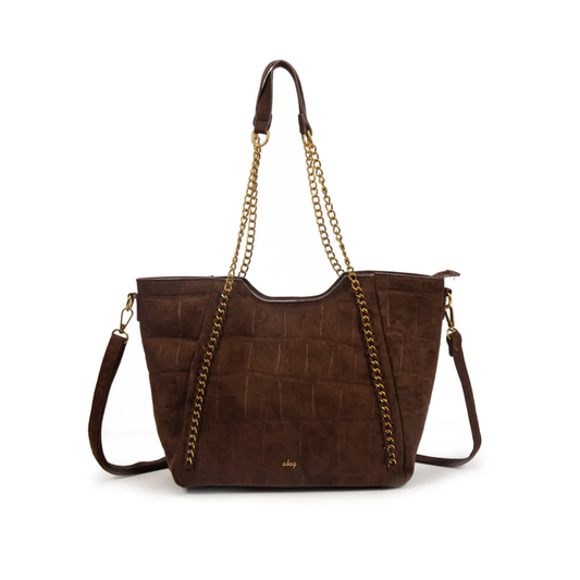 Bolso shopper con cadena y efecto cocodrilo en antelina.