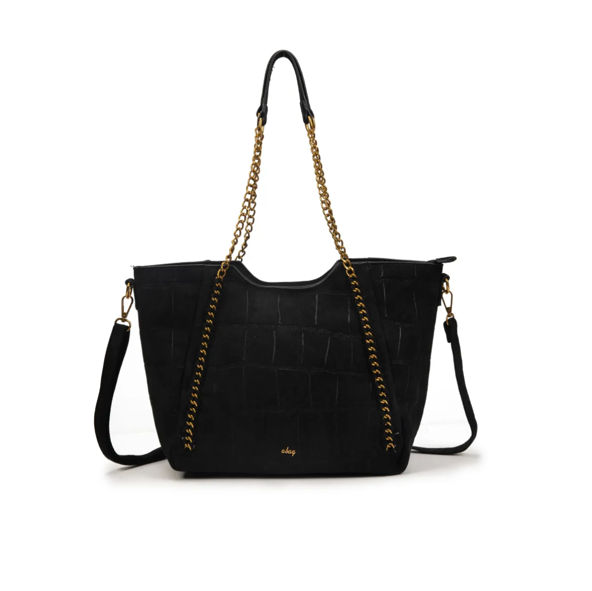 Bolso shopper con cadena y efecto cocodrilo en antelina.