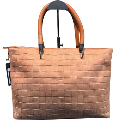 Bolso shopper de antelina con asas cortas y asa bandolera extraíble.