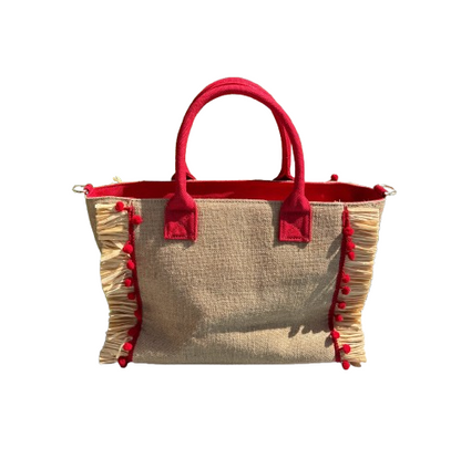 Capazo de Yute Natural con Bordado Rojo “Summer Vibes” + Asa Bandolera Extraíble