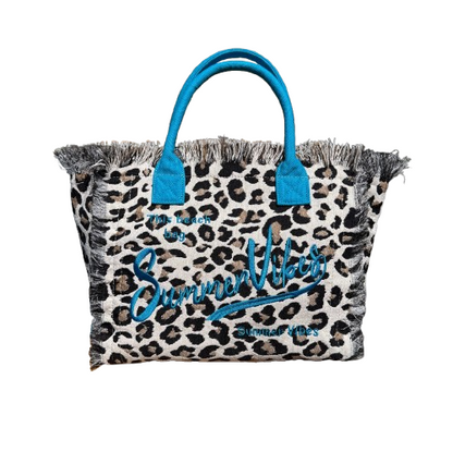 Bolso Shopper Animal Print Leopardo “Summer Vibes” con Cremallera – Asa Turquesa