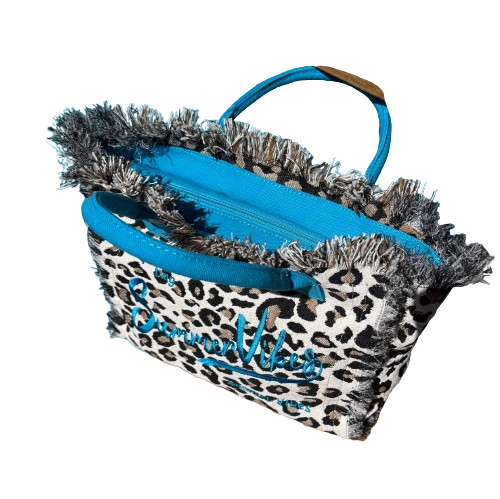 Bolso Shopper Animal Print Leopardo “Summer Vibes” con Cremallera – Asa Turquesa