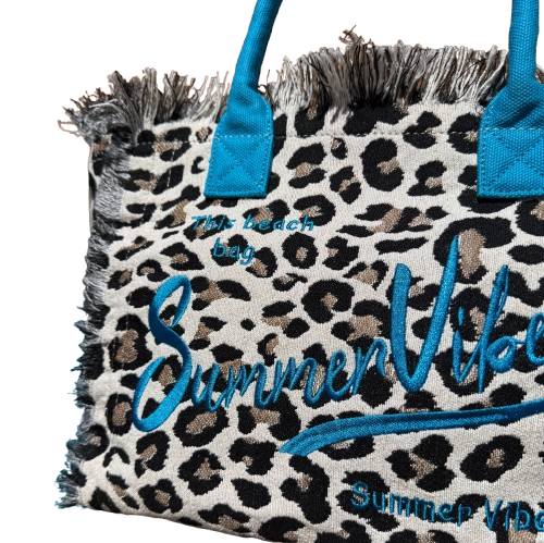 Bolso Shopper Animal Print Leopardo “Summer Vibes” con Cremallera – Asa Turquesa