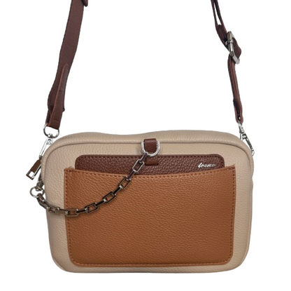 Bolso bandolera efecto piel multicolor con bolsillo frontal y cadena decorativa | Compacto y elegante