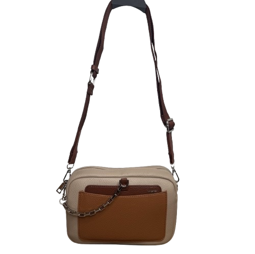 Bolso bandolera efecto piel multicolor con bolsillo frontal y cadena decorativa | Compacto y elegante