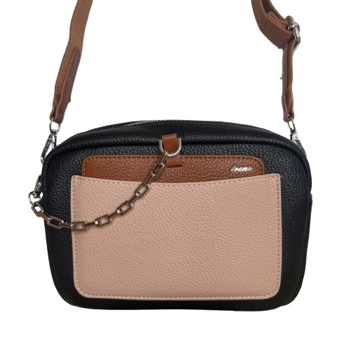 Bolso bandolera efecto piel multicolor con bolsillo frontal y cadena decorativa | Compacto y elegante