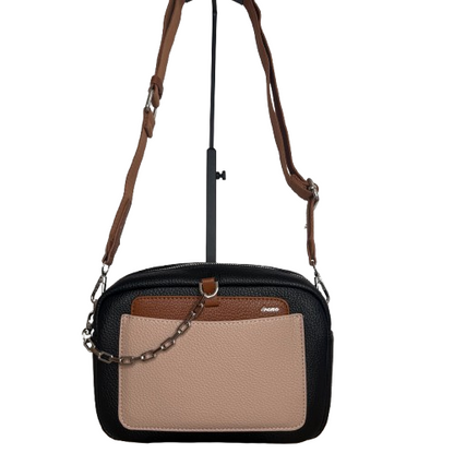 Bolso bandolera efecto piel multicolor con bolsillo frontal y cadena decorativa | Compacto y elegante