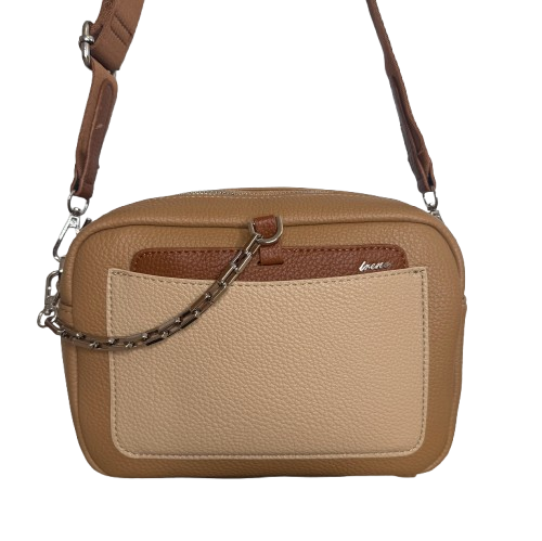 Bolso bandolera efecto piel multicolor con bolsillo frontal y cadena decorativa | Compacto y elegante