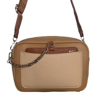 Bolso bandolera efecto piel multicolor con bolsillo frontal y cadena decorativa | Compacto y elegante