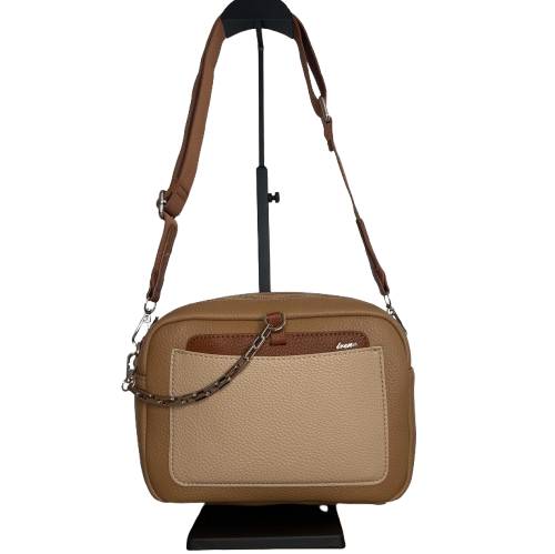 Bolso bandolera efecto piel multicolor con bolsillo frontal y cadena decorativa | Compacto y elegante