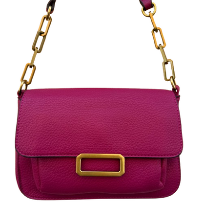 Bolso bandolera color bugamvilla con cadena dorada