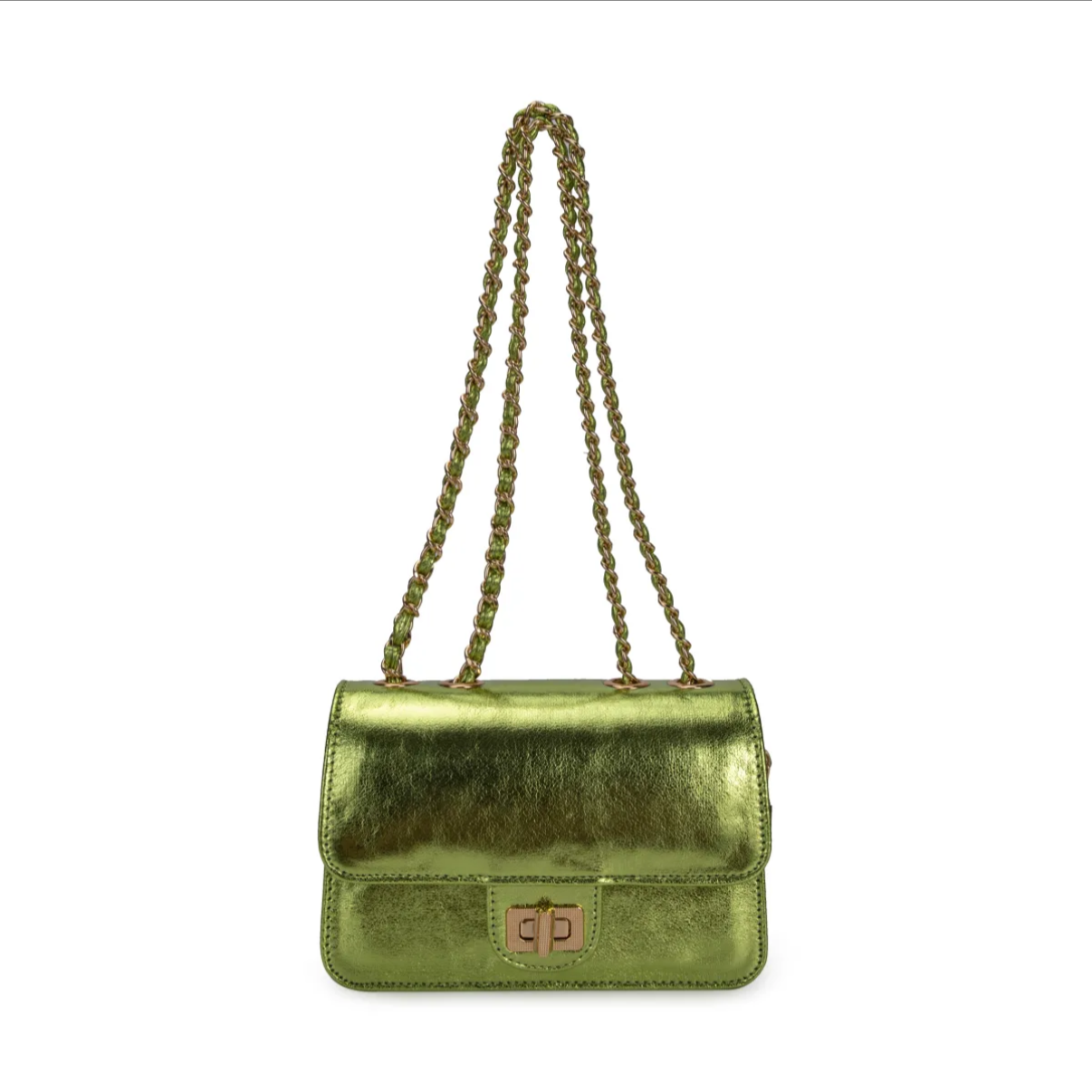 Bolso Bandolera Metalizado con Cadena Dorada – Mini Bag Elegante y Fiesta