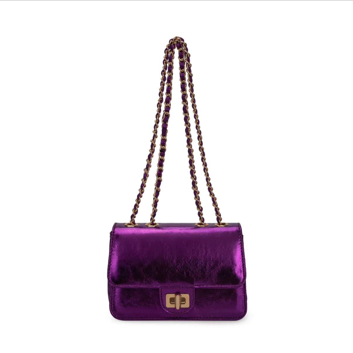 Bolso Bandolera Metalizado con Cadena Dorada – Mini Bag Elegante y Fiesta