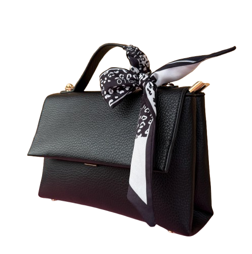 Bolso bandolera negro con pañuelo decorativo y asa larga extraíble