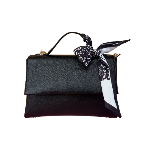 Bolso bandolera negro con pañuelo decorativo y asa larga extraíble