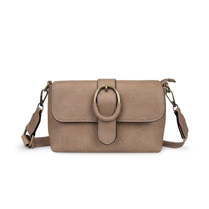Bolso Bandolera con solapa y hebilla dorada decorativa.
