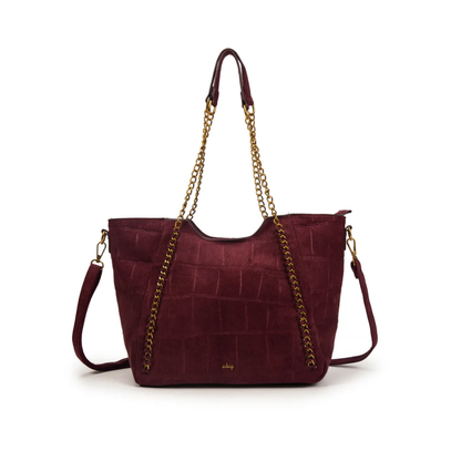Bolso shopper con cadena y efecto cocodrilo en antelina.