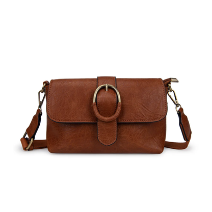 Bolso Bandolera con solapa y hebilla dorada decorativa.