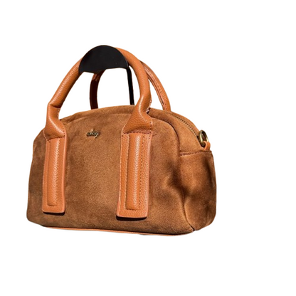 Bolso de mano tipo bowling elegante con asas de piel sintética y asa bandolera extraíble