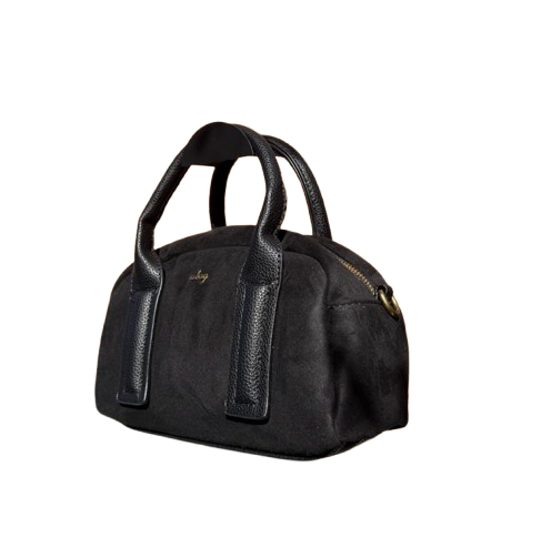 Bolso de mano tipo bowling elegante con asas de piel sintética y asa bandolera extraíble