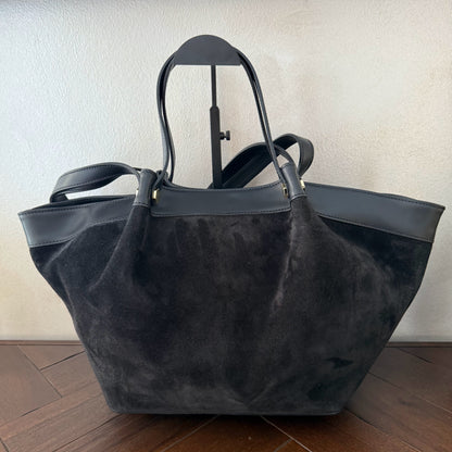 Bolso shopper de ante y asas cortas y largas de piel fabricado en Italia