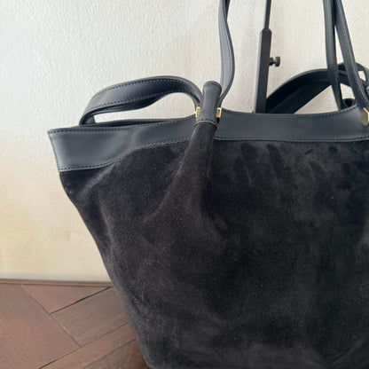 Bolso shopper de ante y asas cortas y largas de piel fabricado en Italia