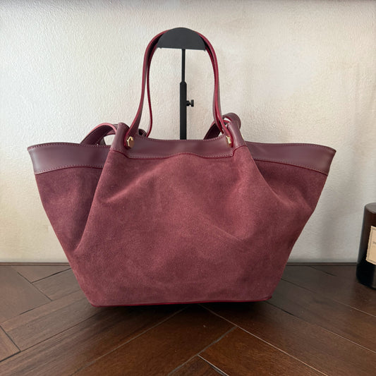 Bolso shopper de ante y asas cortas y largas de piel fabricado en Italia