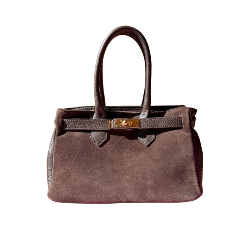 Bolso elegante de piel con cierre dorado.