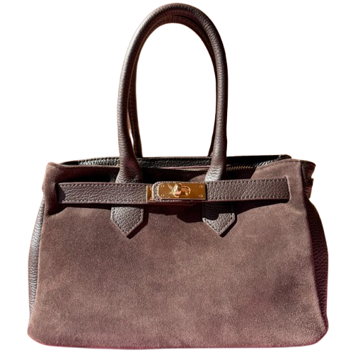 Bolso elegante de piel con cierre dorado.