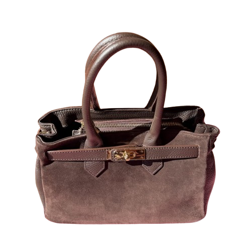 Bolso elegante de piel con cierre dorado.