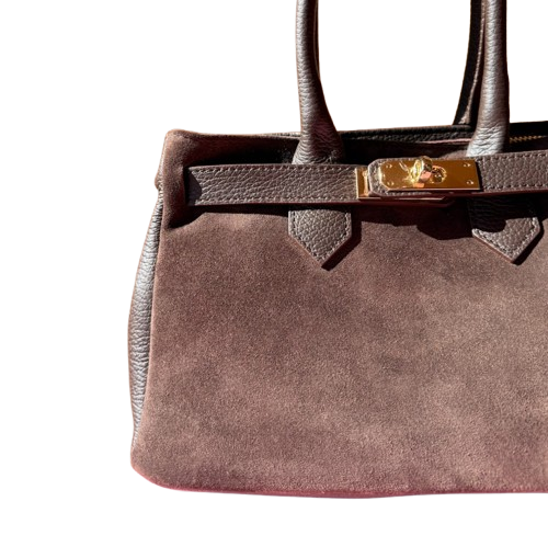 Bolso elegante de piel con cierre dorado.