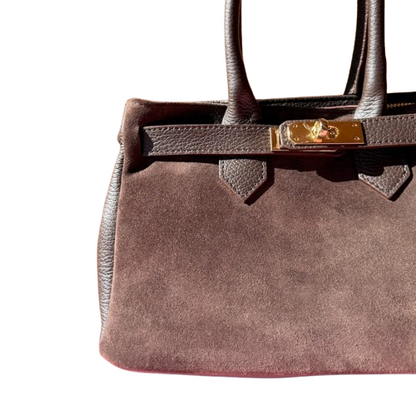 Bolso elegante de piel con cierre dorado.