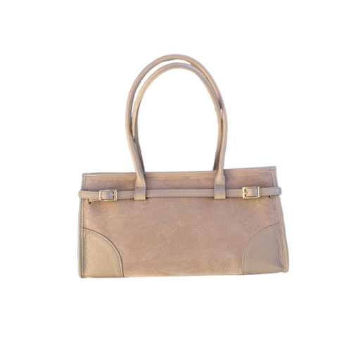 Bolso de piel de vacuno elegante con detalles de hebillas.