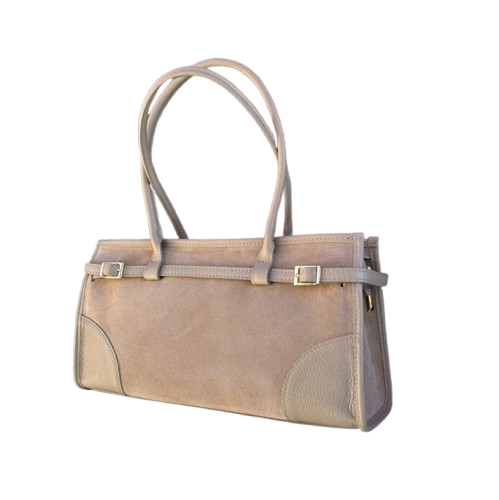 Bolso de piel de vacuno elegante con detalles de hebillas.