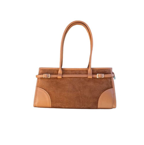 Bolso de piel de vacuno elegante con detalles de hebillas.