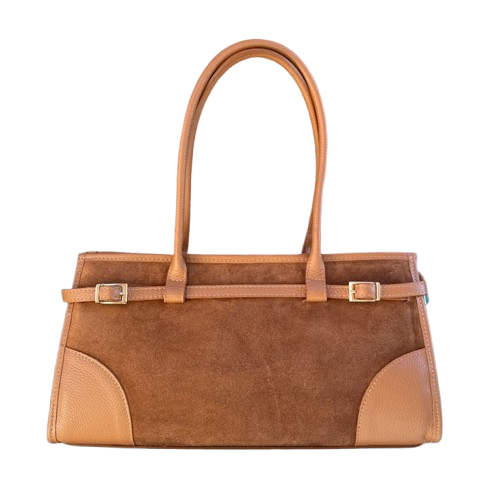 Bolso de piel de vacuno elegante con detalles de hebillas.