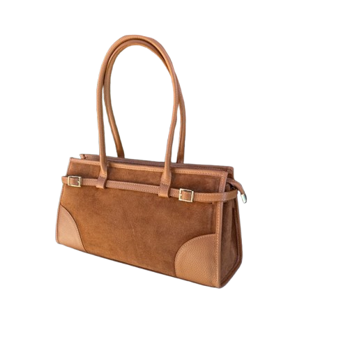 Bolso de piel de vacuno elegante con detalles de hebillas.